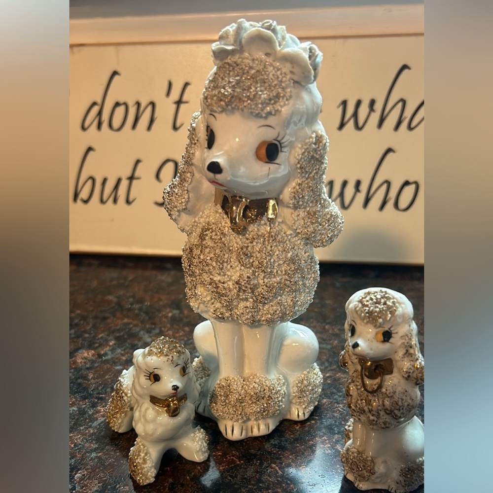 3 vintage ceramic spaghetti poodles